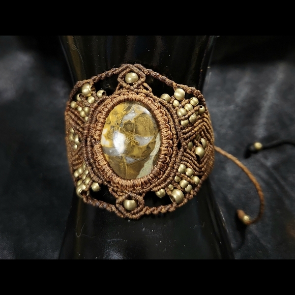 Artisan Brown Macramed Bracelet/Gorgeous, Lg Brecciated Jasper(?) Cabo - Picture 2 of 5